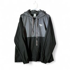 Pink Victoria's Secret Windbreaker Grey Black Colorblock Half Zip Hooded Jacket